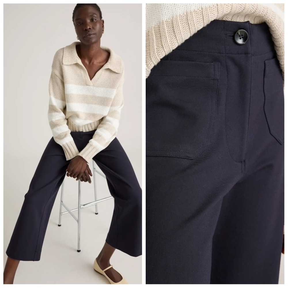 Quince $120 Ultra-Stretch Ponte Cropped Wide Leg Pants Navy Women 14 Minimalist - Picture 2 of 10